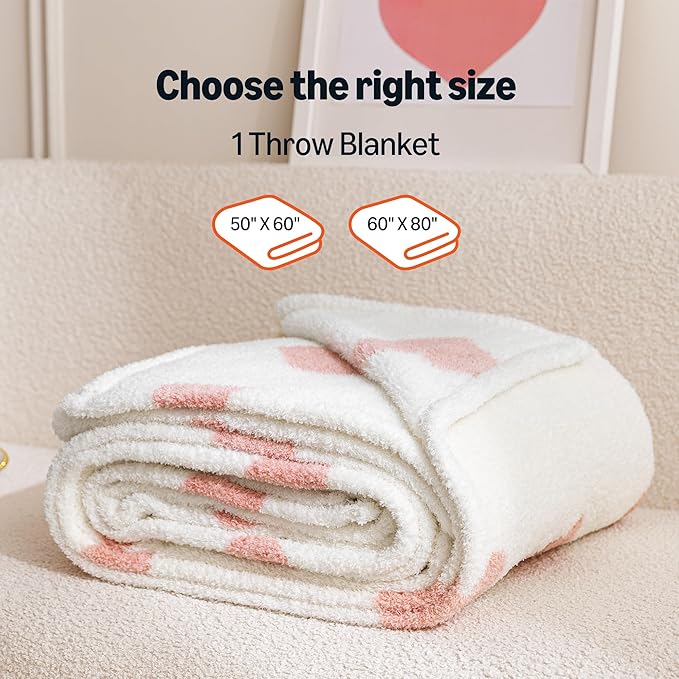 Amazon Basics Fleece Throw Blanket, Reversible Decorative Hearted Pattern for The Bed, Couch and Sofa, 60" W × 80" L, Pink Heart