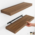 Fun Memories Rustic Wood Floating Shelves for Wall, Space-Saving Wall Mounted Shelves for Bathroom, Bedroom, Living Room and Kitchen, Stylish Storage & Display (Set of 2, Walnut, 24 in)