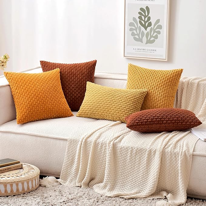 MIULEE Pack of 2 Decorative Throw Pillow Covers 16x16 Inch Soft Boho Striped Textured Corduroy Pillow Covers Modern Farmhouse Home Decor for Couch Bed Sofa Living Room Yellow