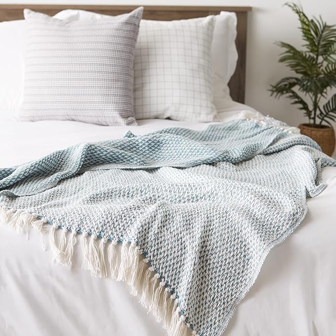 DII Woven Throw Collection 100% Cotton, Basketweave, 50x60, Storm Blue (Pack of 2)