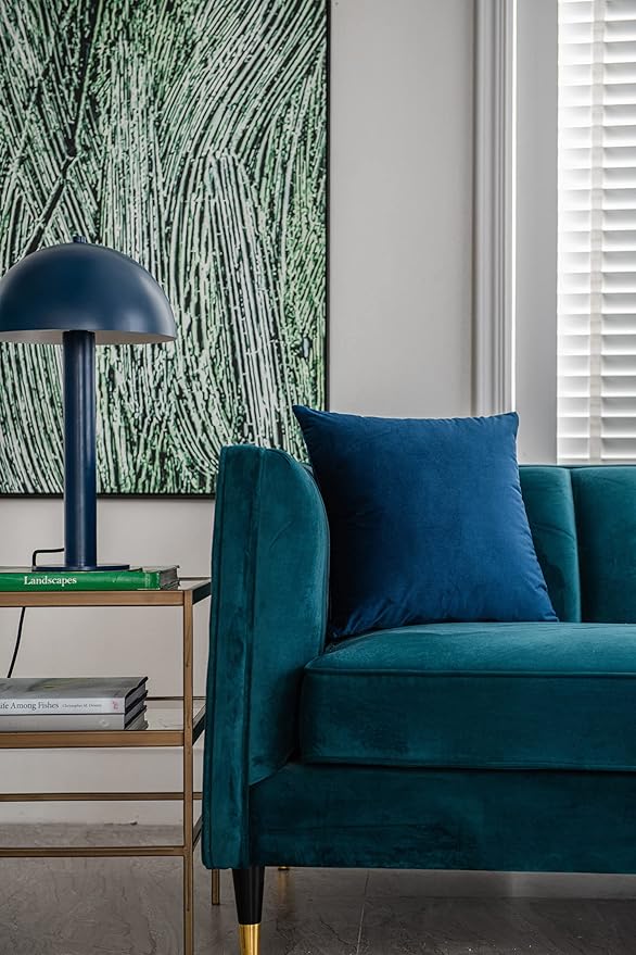 DEZENE Throw Pillow Covers 16x16 Midnight Blue: Pack of 2 Cozy Soft Velvet Square Modern Luxury Decorative Throw Pillow Cases for Sofa Couch Living Room Bed Home Decor