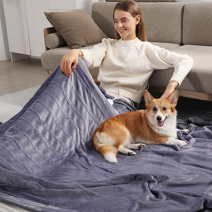 Heated Blanket Full Electric Blanket 72X84in - Fast Heating Blanket for Adults Ultra Soft Flannel Blankets with 5 Heat Levels & 10 Hrs Timer, Machine Washable, Bed Warm Blanket for Winter, Purple