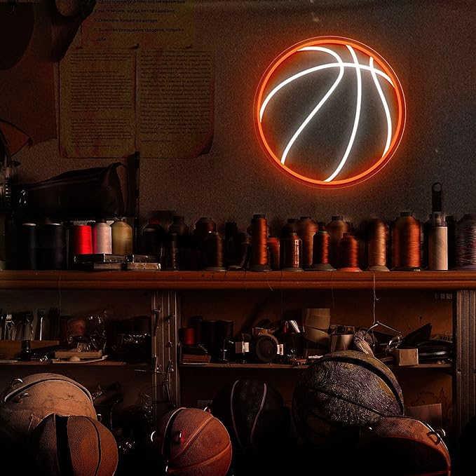Basketball Neon Sign, 12.6×12.6 Inch Basketball Led Neon Light, Dimmable LED Neon Signs for Wall Decor, Powered by USB Wall Decor Aesthetic, Sports Neon Signs for Room Bedroom Shop Decor