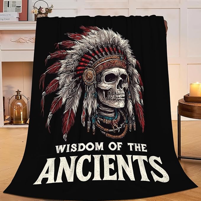 Native American Blanket for Girls Women Boys Men Adults Kids Soft Cozy Fleece Indian Skull Throw Blankets Gifts Warm Flannel Plush Lightweight Decor for Couch Bed Sofa 50"X40"