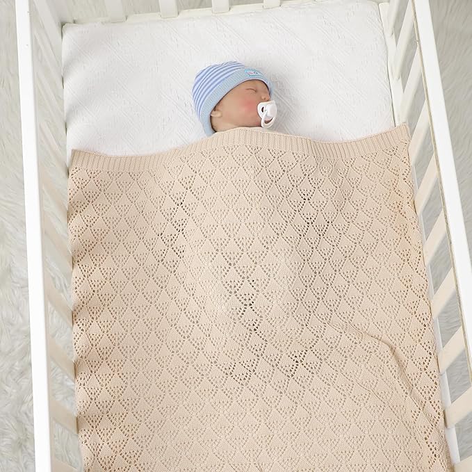 Neiwech Cotton Cellular Baby Blanket Knitted Swaddle Crib Nursery Receiving Blankets for Newborn Boy Girl 40 x 30 Inch Camel