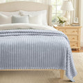 decorUhome Soft Fleece Light Grey Blanket Queen Size for Bed, Cozy Fluffy Plush Flannel Large Striped Throws for Couch Sofa, Lightweight Decorative Fuzzy Blanket for Woman, 90x90 Inches
