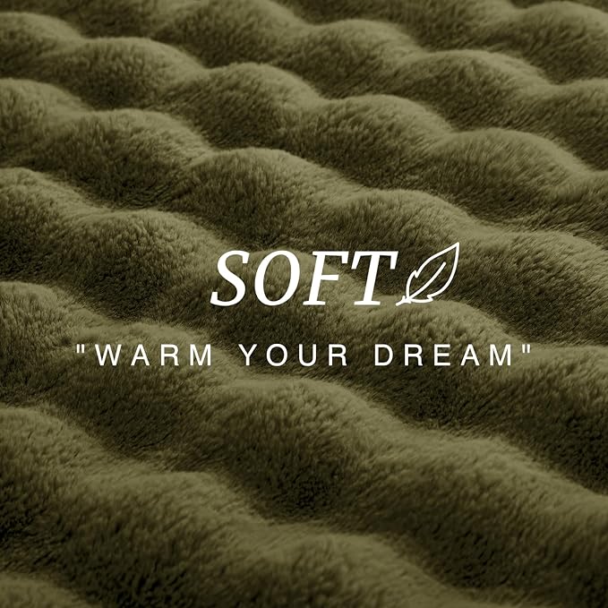 EXQ Home Rabbit Faux Fur Throw Blanket for Couch,Soft Fluffy Bubble Double Sided Plush Blanket,Cozy Thick Warm Fuzzy Decorative Blanket for Bed Chair Sofa Living Room, 50x60 Inches (Dark Green)