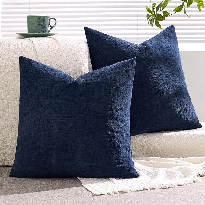 MIULEE Navy Couch Pillow Covers 20x20 Inch, Set of 2 Soft Chenille Decorative Square Throw Pillow Covers Farmhouse for Sofa Living Room Bed