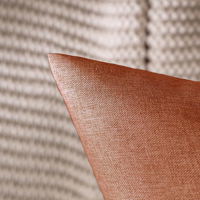 MIULEE Pack of 2 Decorative Outdoor Solid Waterproof Throw Pillow Covers Euro Sham Faux Linen Garden Farmhouse Cushion Cases for Summer Patio Tent Balcony Couch Sofa 22x22 Inch Rust
