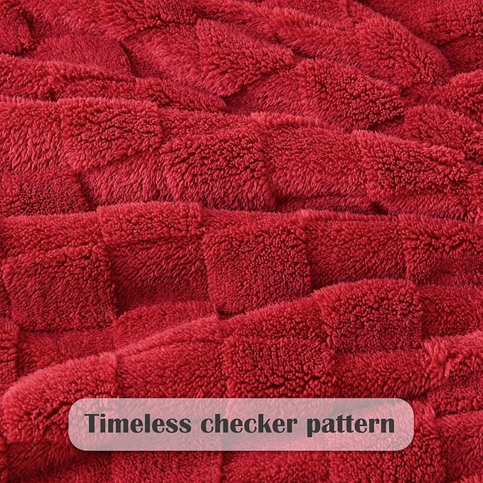 NEWCOSPLAY Super Soft Throw Blanket Red Premium Silky Flannel Fleece 3D Checkered Lightweight Bed Blanket All Season Use (Red Checkered, Throw(50"x70"))