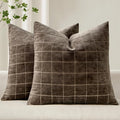 MIULEE Decorative Chenille Check Throw Pillow Covers Vintage Plaid Couch Pillows 22x22 Inch Set of 2 Neutral Boho Farmhouse Cushion Covers Modern Home Decor for Sofa Bed Living Room Brown