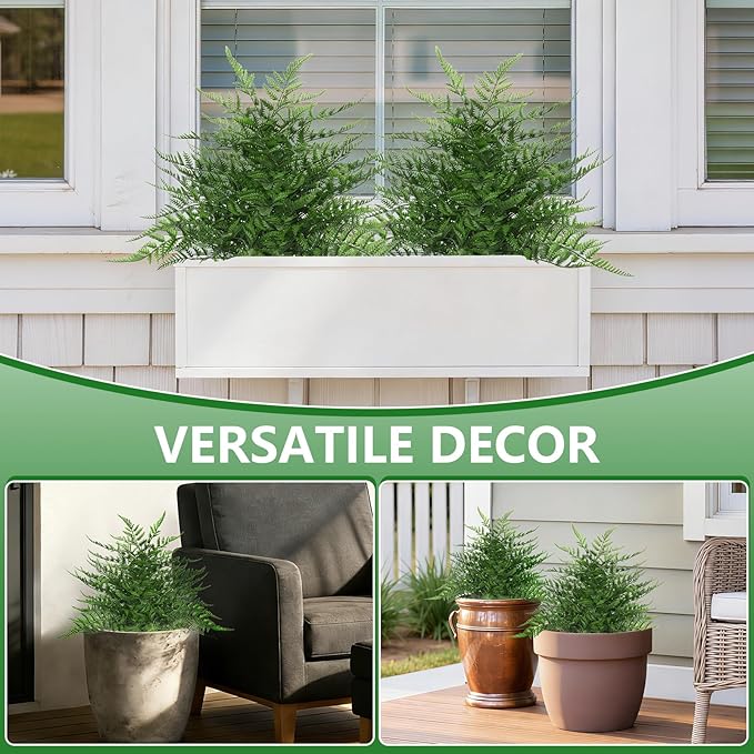 Artificial Fern Topiary Ball with Ground Spike, Set of 2 Realistic Boston Fern Plants Shrub, Fake UV Resistant Evergreen Bushes Tree for Porch Garden Indoor Outdoor Decor