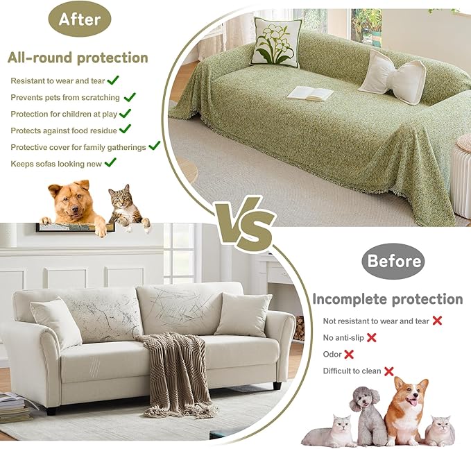 HANDONTIME Thick Chenille Couch Cover for Pets Washable Sofa Covers Blanket Boho Sectional Sofa Cover for 3 Cushion Couch Colorful Polka Dots Furniture Protector Pet Friendly, Meadow Green 71" X 150"