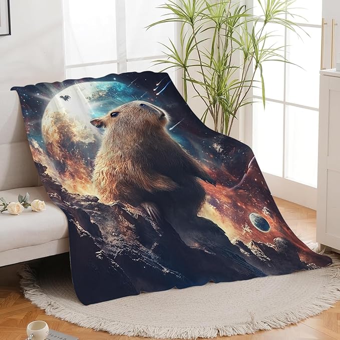 Capybara Blanket for Girls Women Boys Men Adults Kids Soft Cozy Fleece Galaxy Starry Universe Throw Blankets Gifts Warm Flannel Plush Lightweight Decor for Couch Bed Sofa 60"X50"