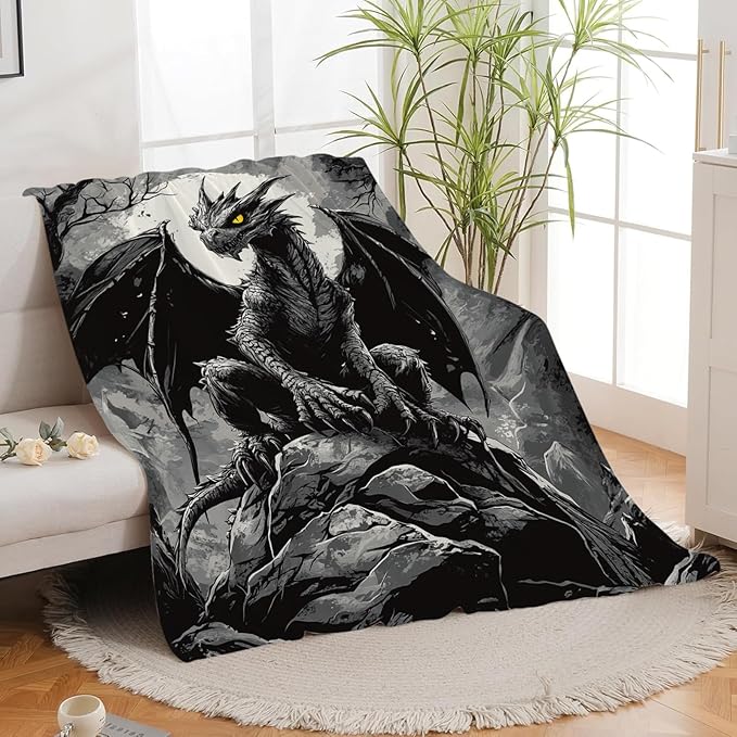 Black Dragon Blanket for Girls Women Boys Men Adults Kids Soft Cozy Fleece Cool Dragon Lovers Throw Blankets Gifts Warm Flannel Plush Lightweight Decor for Couch Bed Sofa 50"X40"