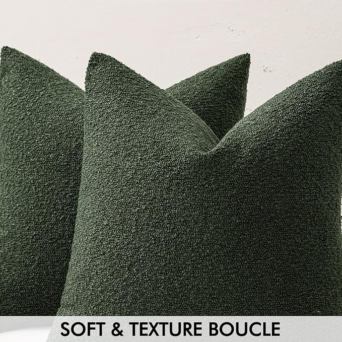 MIULEE Textured Boucle Throw Pillow Cover Dark Green Accent Solid Lumbar Pillow Case Decorative Soft Pack of 1 Couch Cushion Chair Sofa Bedroom Livingroom Home Decor,18x18 Inch