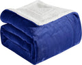 Elegant Comfort Ultra Soft Reversible Flannel Sherpa Blanket - Cozy Silky Fleece Throw for Couch, Bed - Plush Fuzzy Warm Winter Blanket for Gift, King, Royal Blue