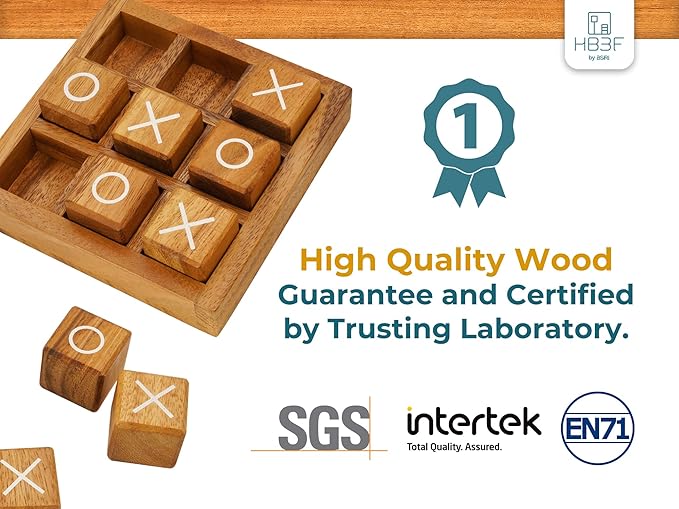 BSIRI Wooden XO Blocks Tic Tac Toe Travel Game Coffee Tabletop Family Living Room Decoration Games Night for Adults for Desk and Bookshelf Decor Unique Wood Gifts 5.5 Inch
