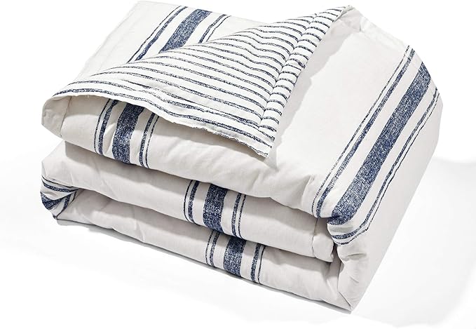 Lush Decor Farmhouse Stripe Reversible Throw, Single, 50" W x 60" L, Navy - Blue Throw Blanket For Bed - Soft Blanket - Couch Throw - Rustic Farmhouse Decor