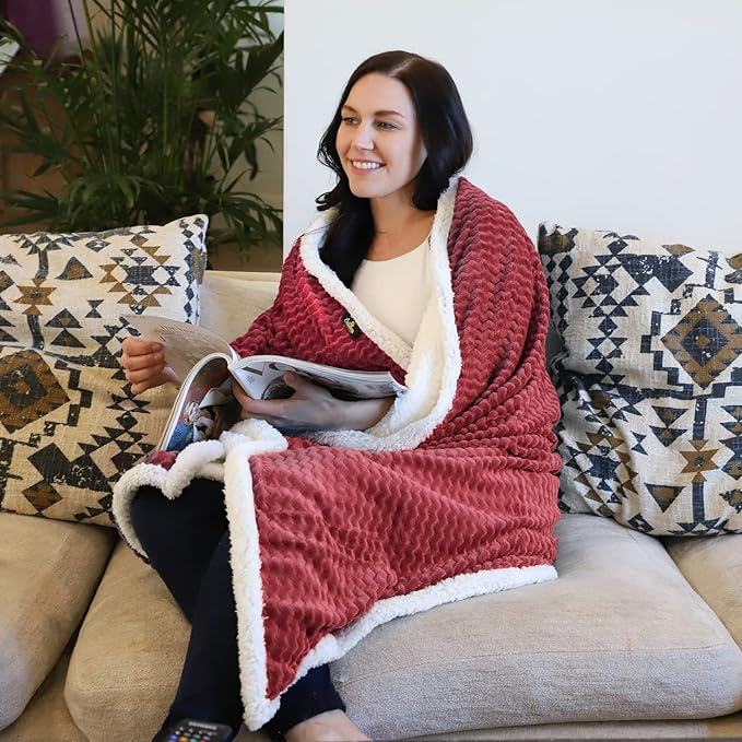 Catalonia Sherpa Throws Blanket, Super Soft Comfy Fluffy Fuzzy Fleece Plush Blanket for Sofa Couch Bed Reversible All Season for Senior Adults