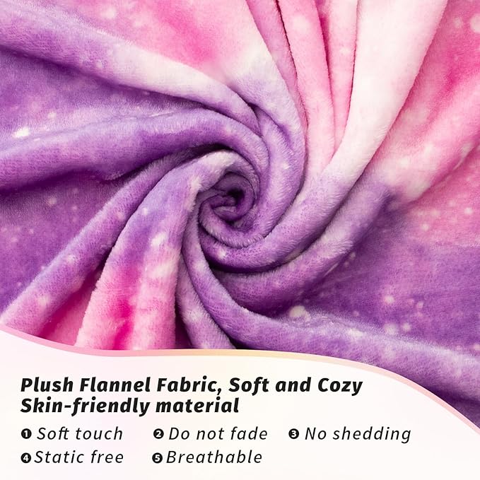MACEVIA Tie Dye Galaxy Throw Blanket for Couch, Dreamy Purple Starry Sky Blankets and Throws, Cozy Soft Fleece Flannel Plush Blanket for Sofa Bed 260GSM, Suitable for All Seasons (Galaxy, 50"x60")