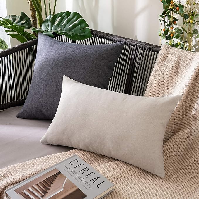 MIULEE Pack of 2 Decorative Outdoor Solid Waterproof Throw Pillow Covers Euro Sham Faux Linen Garden Farmhouse Cushion Cases for Patio Tent Balcony Couch Sofa 22x22 Inch Dark Grey