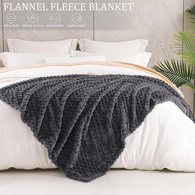 Exclusivo Mezcla Fleece Throw Blanket for Couch, Extra Large Fuzzy Dark Grey Bed Blankets, Soft Cozy Plush Sofa Throws for All Seasons, 50x70 Inches