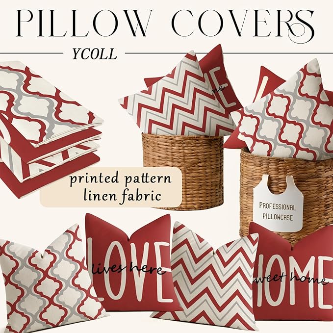 YCOLL Farmhouse Pillow Covers 18x18 Set of 4 Throw Pillow Covers Rustic Linen Decorative Pillows Square Cushion Covers for Couch Sofa Bedroom Home Decor