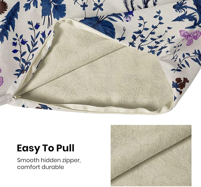 AEIOAE Summer Pillow Covers 16x16 Inch Set of 2,Navy Blue Wild Flower Plant Throw Pillows Case,Seasonal Floral Outdoor Decorative Square Linen Farmhouse Decor Cushion Covers for Home Sofa Bed Couch
