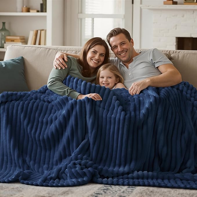 Joiedomi Queen Size Blanket for Bed, Soft & Warm Blue Fleece Blankets Gifts for Women Men Mom, Cozy Cute Soft Throw 90x90 Inches