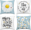 Hexagram Spring Summer Pillow Covers 16x16 Set of 4, Floral Daisy Outdoor Decorative Throw Pillow Covers, Blue Farmhouse Cushion Case for Couch Sofa Living Room Bedroom Home Indoor Decor(No Insert)
