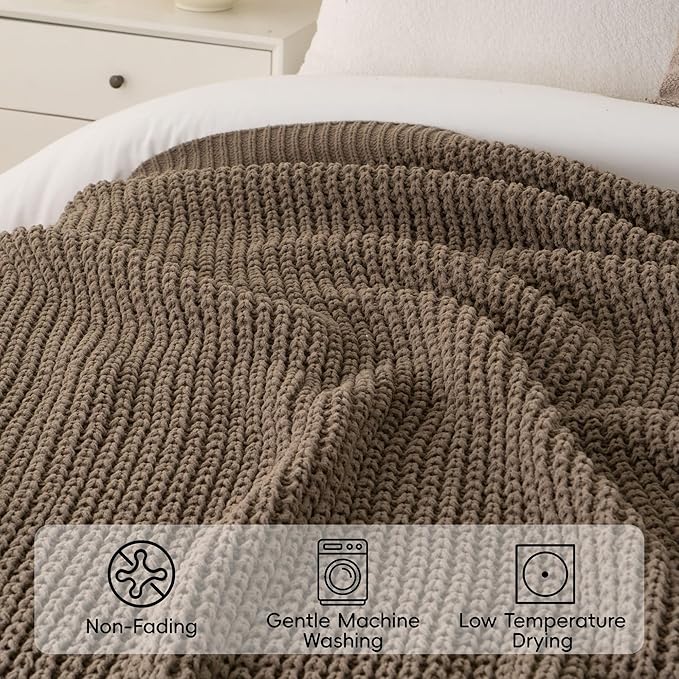 Bunnikins & Clover Knitted Waffle Throw Blanket 60x80 Inches, Camel Tan Throw Blanket for Couch, Tan Blanket Fluffy Cozy Knit Soft Throws for Women Mothers Birthday Gifts
