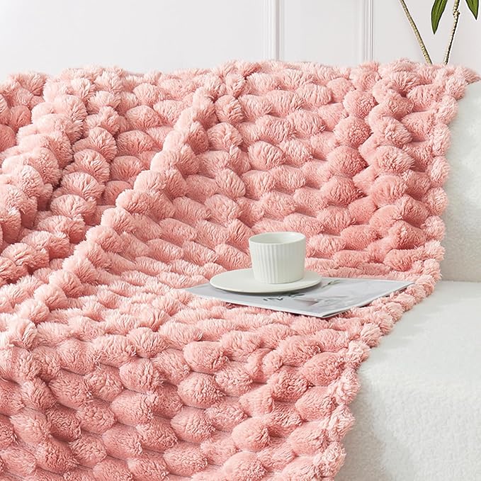 Whale Flotilla Throw Blanket for Couch with Jacquard Pattern, Fuzzy Soft Cozy Exquisite Blankets for All Season, Warm and Fluffy, 50x60 Inch, Pink