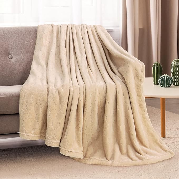 TOONOW Fleece Bed Blanket King Size 90x108 inches, Super Soft Fluffy Fuzzy Plush Blanket Geometric Pattern Cozy Microfiber Flannel Blankets for Couch, Bed, Sofa, Apricot