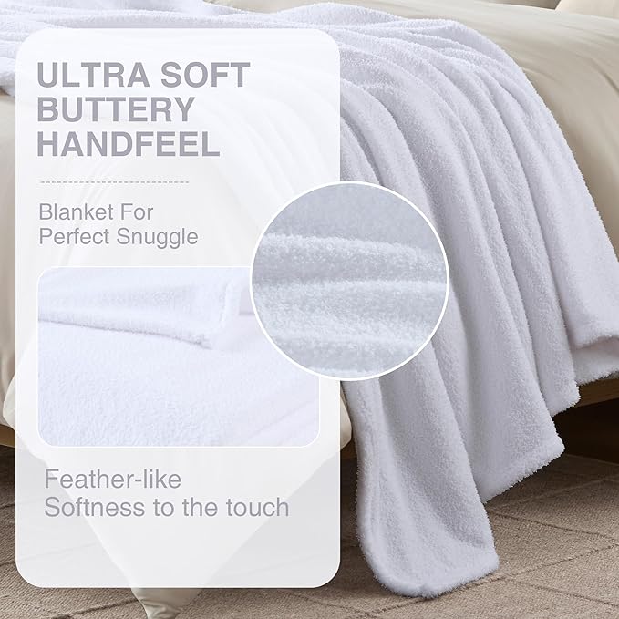 Madison Park Fuzzy Knit Blanket Dream Soft Blanket Cozy Breathable Cover Luxrurious Feathersoft Feel, All Seasons Lightweight Bedding for Summer Cover for Bed, Couch & Sofa, King, White