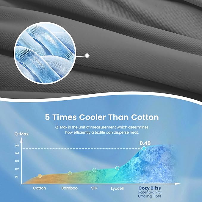 Cozy Bliss Cooling Comforter Twin Size, Cooling Blankets for Hot Sleepers and Night Sweats, Charcoal Gray Summer Comforter for Twin Size Bed, Breathable Soft Lightweight Silk Smooth