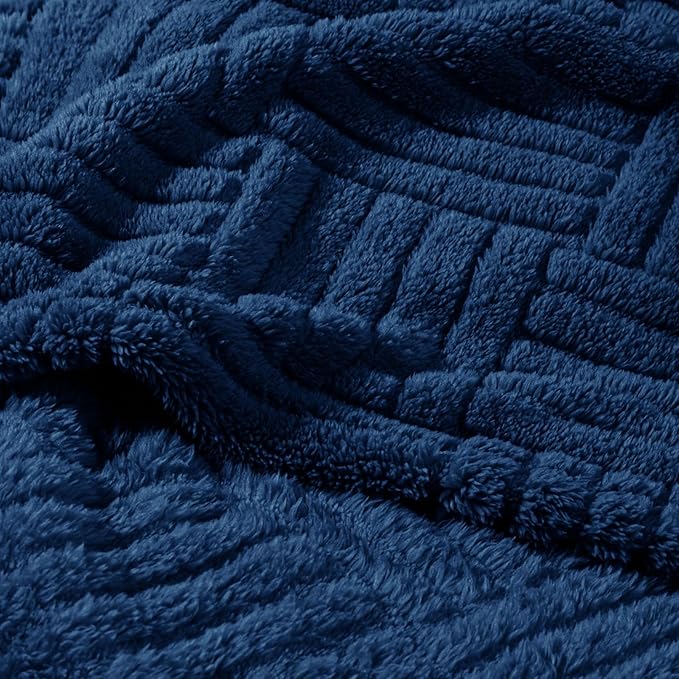 Whale Flotilla Lightweight Fleece King Size Blanket for Bed, Fuzzy Soft Blankets with Decorative Jacquard Pattern for All Season, Warm and Fluffy, 90x104 Inch, Navy Blue