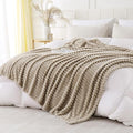 Khaki Throw Blanket for Couch Sofa 60x80 inches Striped Fleece Blankets Room Home Decor Lightweight Plush Soft Cozy Gifts for Women Mom Girls