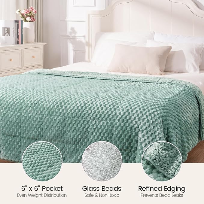 Super Fuzzy Soft Fleece Sherpa Weighted Blanket 15 lbs for Adults, 3D Imitation Turtle Shell Luxury Weighted Throw for Better Sleep, Dual Sided Cozy Heavy Blankets for Couch Bed, Sage Green, 60" x 80"