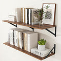 Heimlove 12 Inch Deep Floating Shelves for Wall, 36W x 12D Wood Wall Shelves Set of 2, Walnut Wide Floating Bookshelf for Living Room, Kitchen, Office, Bedroom, with Black Metal Bracke - Walnut