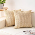 Aegero Pack of 2 Corduroy Decorative Throw Pillow Covers 18x18 InchSoft Boho Striped Pillow Covers Modern Farmhouse Home Decor for Sofa Living Room Couch Bed(Beige)
