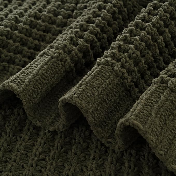 Bunnikins & Clover Olive Green Throw Blanket for Couch, Waffle Knit Blanket Throw, Super Soft Warm Dark Green Throw Blanket for Home Decor,Sofa and Living Room, 60"x80"