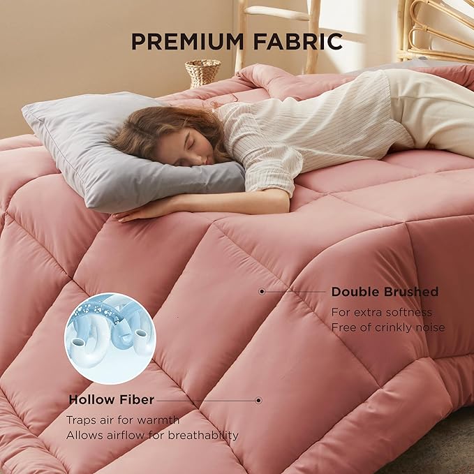 Bedsure Comforter Duvet Insert - Quilted Comforters Full Size, All Season Duvet, GentleSoft Down Alternative Bedding Blanket, with 8 Tabs, Gifts for Women/Men, Dusty Pink, Full 86 x 82 Inches