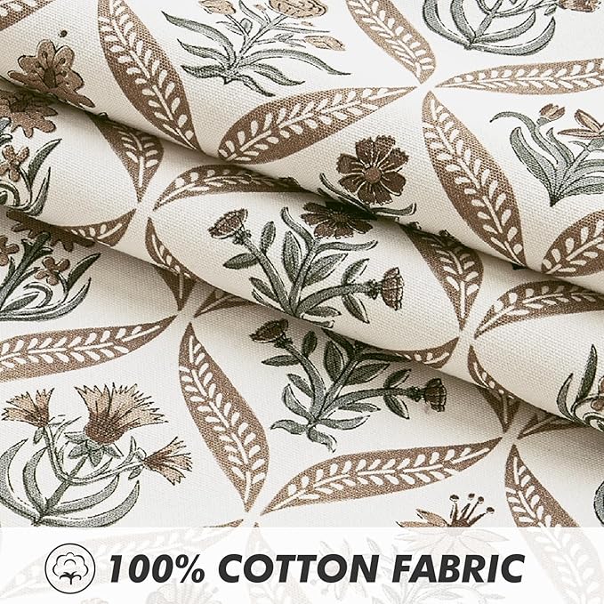 MIULEE Floral Throw Pillow Covers 20x20 Set of 2 Brown Spring Decorative Block Print Cotton Cushion Covers for Couch Living Room, Boho Modern Outdoor Sofa Vintage Garden Pillowcases Home Decor