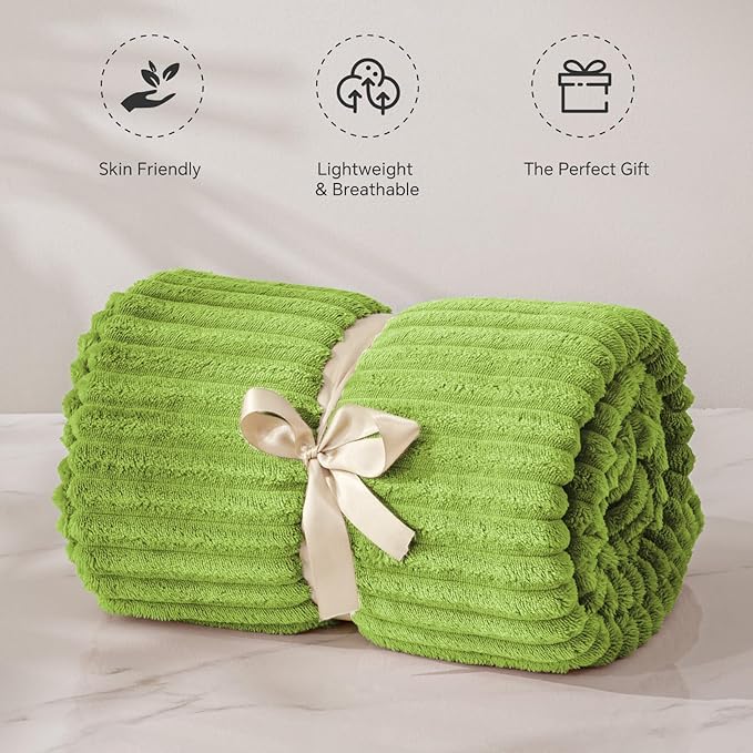 BEDELITE Fleece Blanket Twin Size – 3D Ribbed Jacquard Soft and Warm Decorative Fuzzy Blankets – Cozy, Fluffy, Plush Lightweight Throw Blankets for Couch, Bed, Sofa(Dark Citron, 60x80 inches)