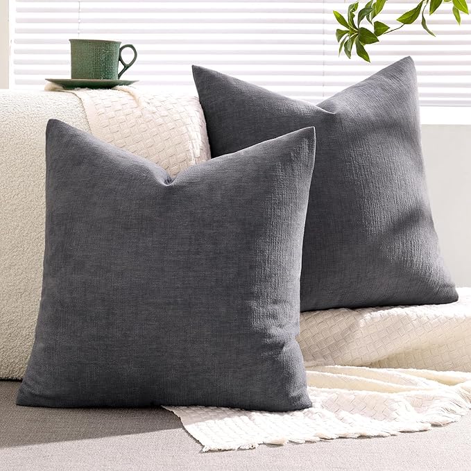 MIULEE Grey Couch Pillow Covers 20x20 Inch, Set of 2 Soft Chenille Decorative Square Throw Pillow Covers Farmhouse for Sofa Living Room Bed