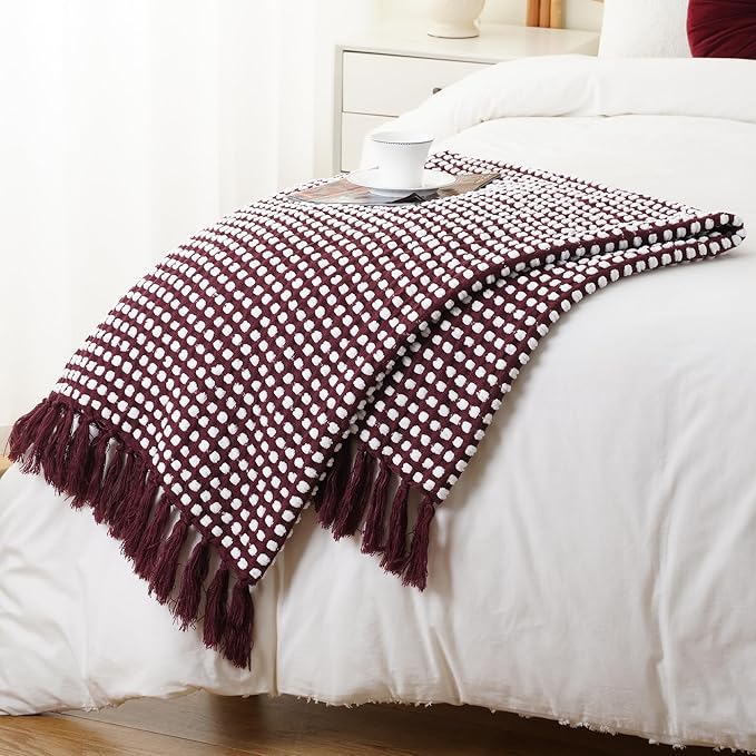 BATTILO Red Textured Dot Throw Blanket for Couch, Knit Fuzzy Fluffy Soft Blankets, Cozy Warm Lightweight Chenille Blanket for Bed, Sofa, Home Decor, 50"x60"
