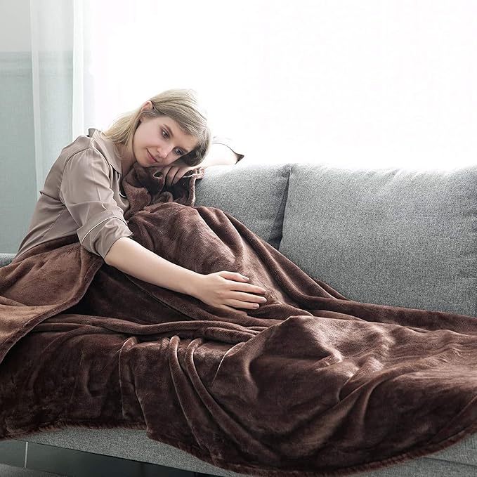 MOONLIGHT20015 Silk Touch Warm Fleece Throw Blankets - 400 GSM Throws for Sofa Fluffy Blanket Bed Throw for Bedroom, Couch, Travel (Coffee, King 108" x 90")