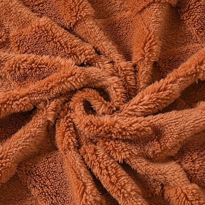 Burnt Orange Throw Blanket for Couch Sofa Bed 50x60 inches,Fleece Blankets Microfiber Flannel with Diamond Checkered Pattern Lightweight Plush Soft Cozy Gifts for Women Mom Girls