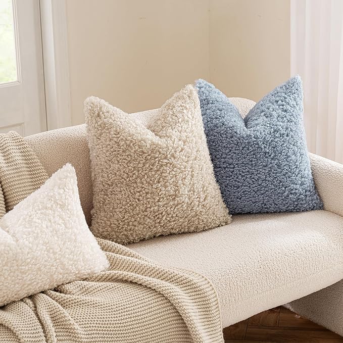 MIULEE Pack of 2 Throw Pillow Covers 20x20 Inch Dusty Blue Faux Fur Decorative Sherpa Pillow Covers Fuzzy Accent Soft Sheepskin Fleece Cushion Cases for Boho Home Decor Couch Living Room Bed